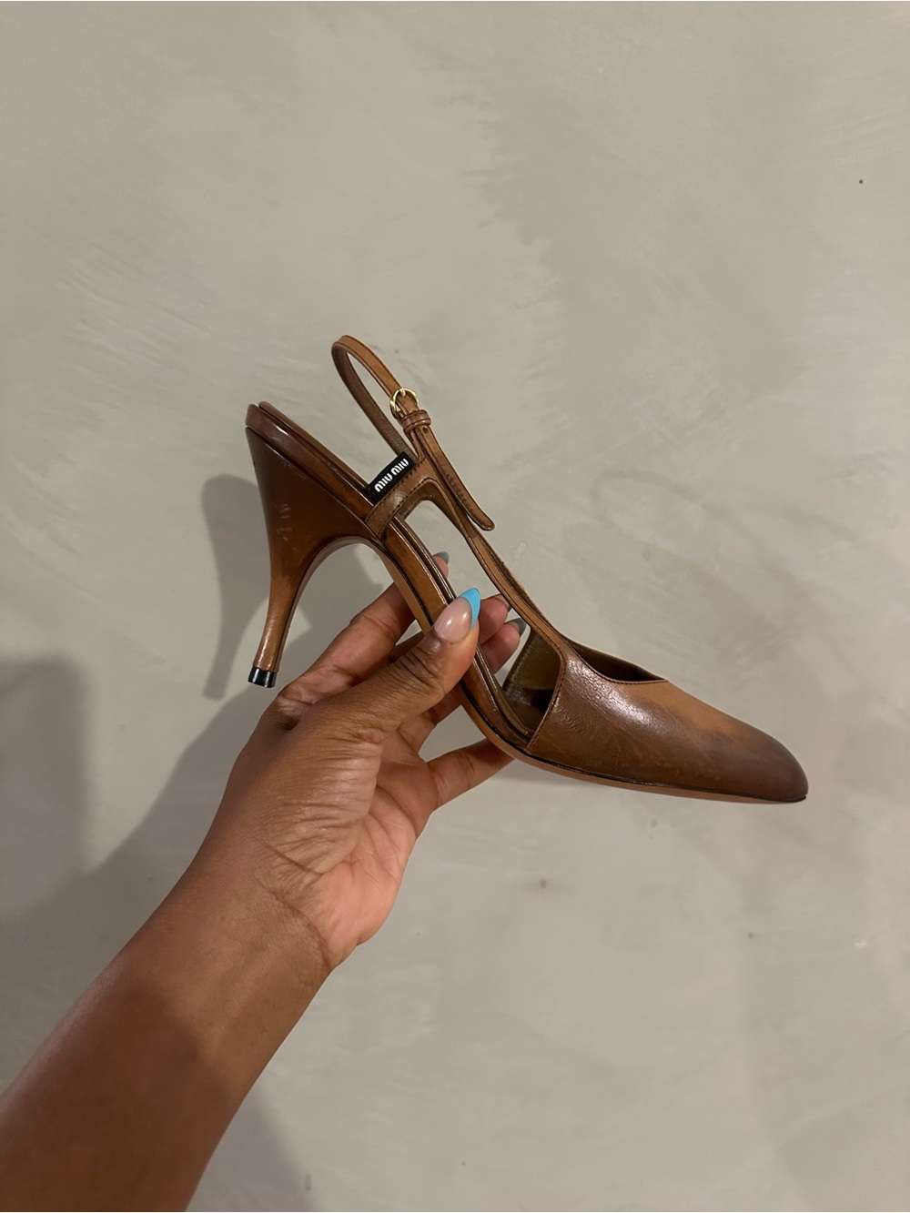 Miu Miu Tan Brown Leather Slingback Pointed-Toe Heels - Picture 11 of 13